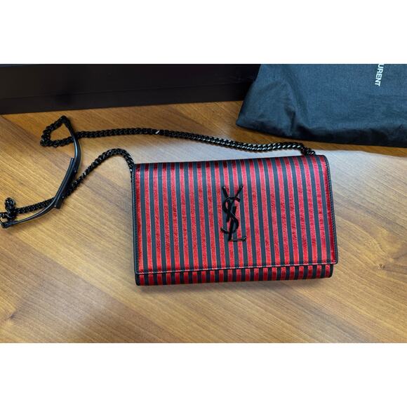 Saint Laurent Metallic Striped Monogram Chain Wallet in Red/Black - Picture 4 of 16